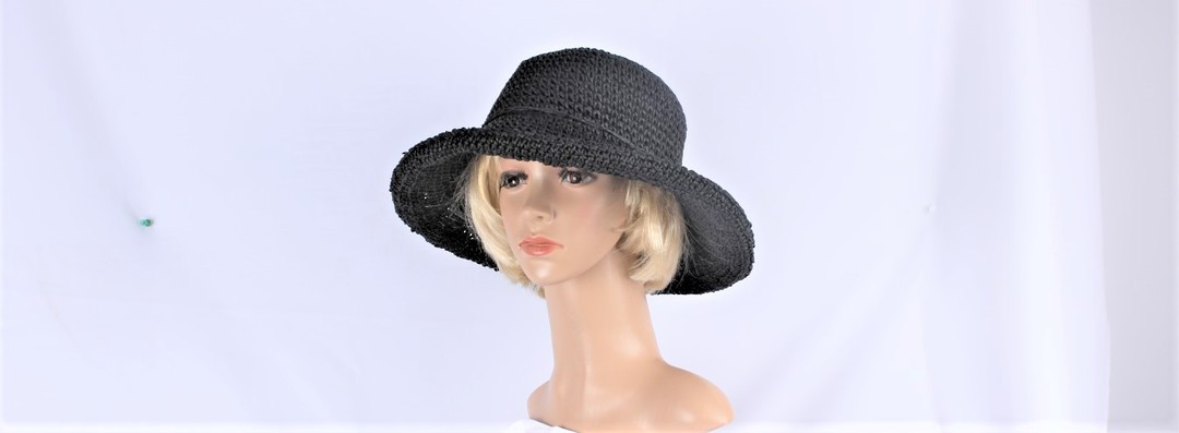 HEAD START crocheted cloche with rollup brim and trim black Style:HS/1447BLK image 0
